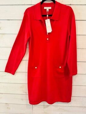 Lilly Pulitzer Bright Red Polo Midi Dress with Front Pockets